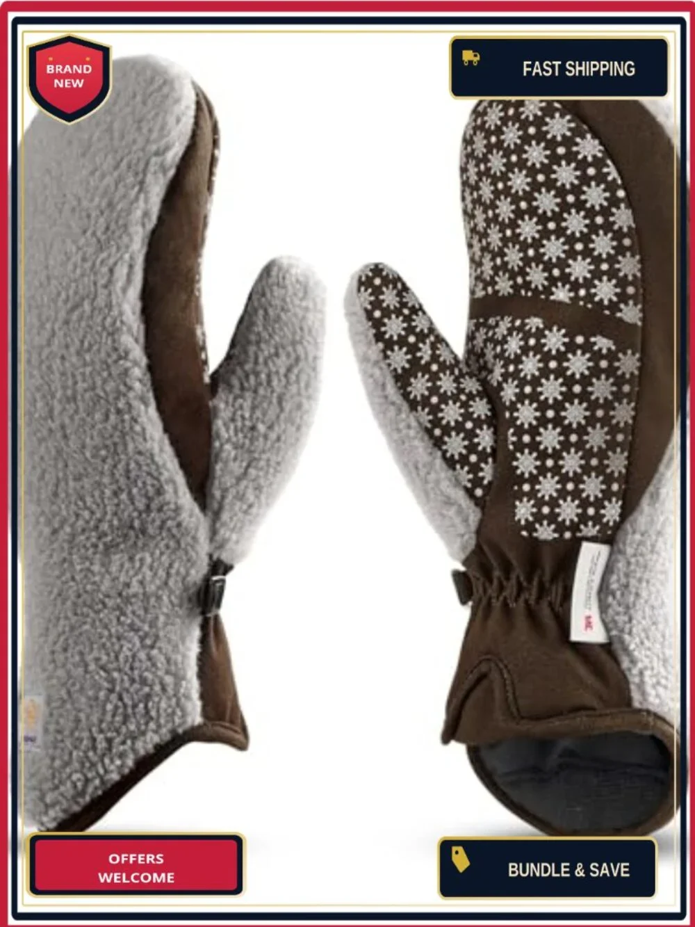 Sherpa Mittens with 3M Thinsulate, Anti-Slip Grip, Heavyweight Fleece Lined